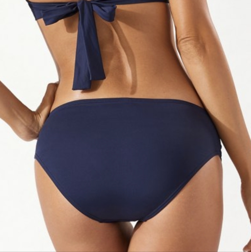 Tommy Bahama Pearl High Waist Side Shirred Bikini Bottom, Mare Navy, Large, NWT - Picture 2 of 13